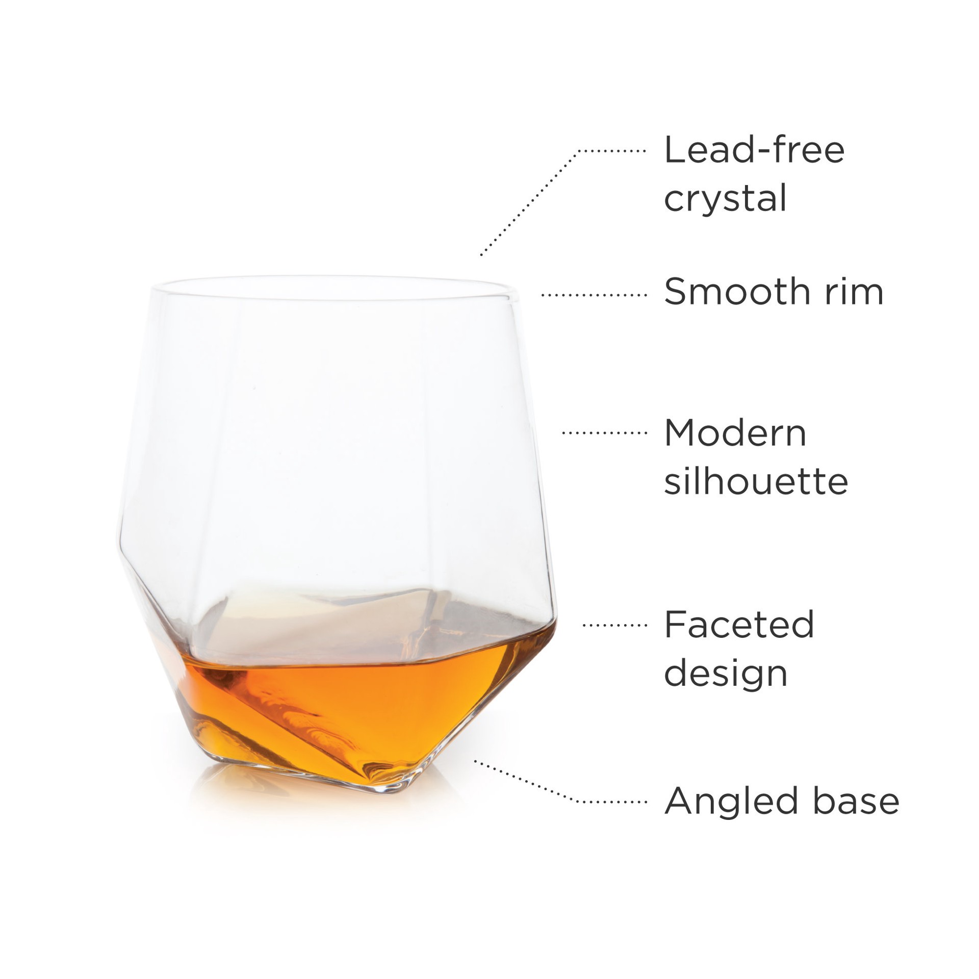 slide 3 of 5, Viski Seneca Faceted Crystal Tumblers Set of 2, Lead-Free Premium Crystal Clear Glass, Stylish Lowball Cocktail Glasses, Cocktail Glass Gift Set, 11 oz, 1 ct
