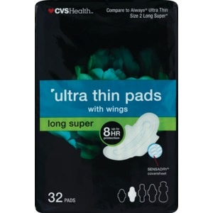 slide 1 of 1, CVS Health Ultra Thin Pads Super With Wings, 32 ct