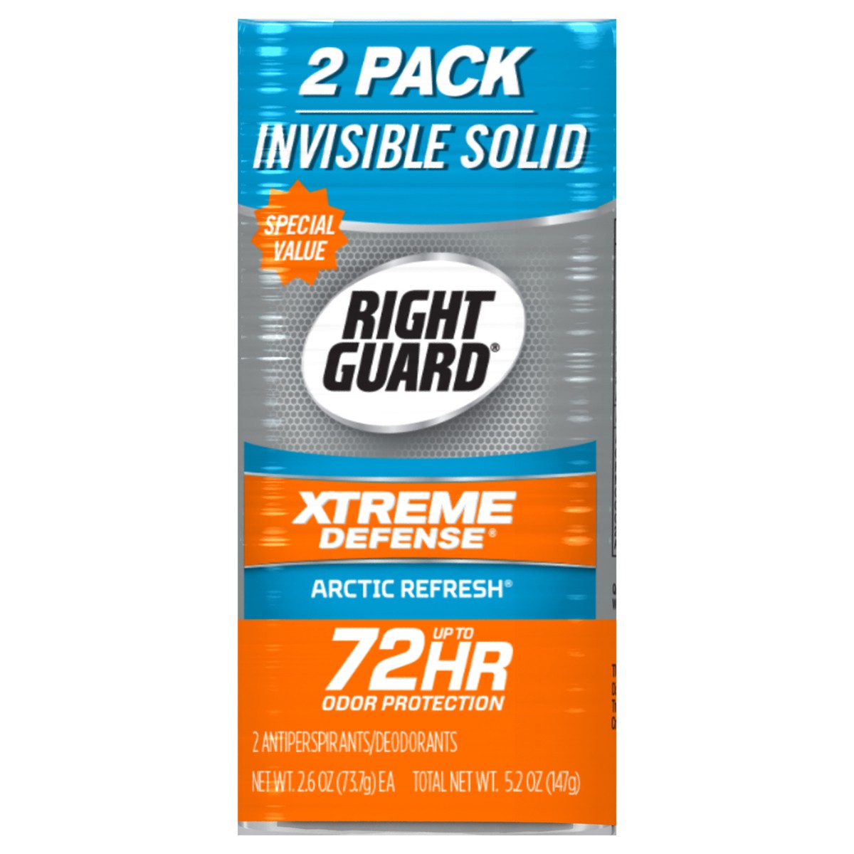 slide 6 of 10, Right Guard Xtreme Defense Arctic Refresh Antiperspirant Invisible Solid, 2.6 oz, 2 Pack, 2 ct