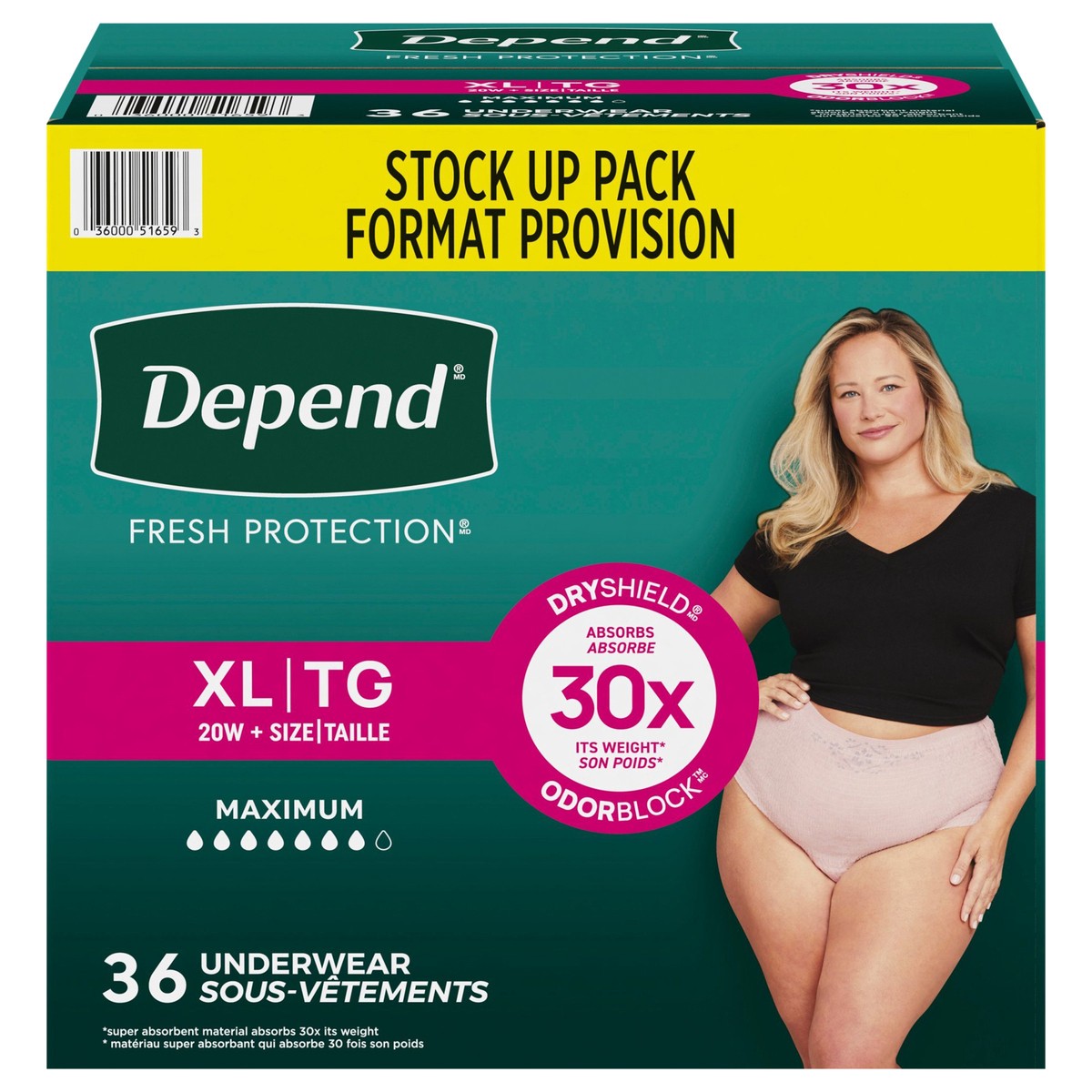 slide 1 of 9, Depend Fresh Protection Adult Incontinence & Postpartum Bladder Leak Underwear for Women, Disposable, Maximum, Extra-Large, Blush, 36 Count, 36 ct