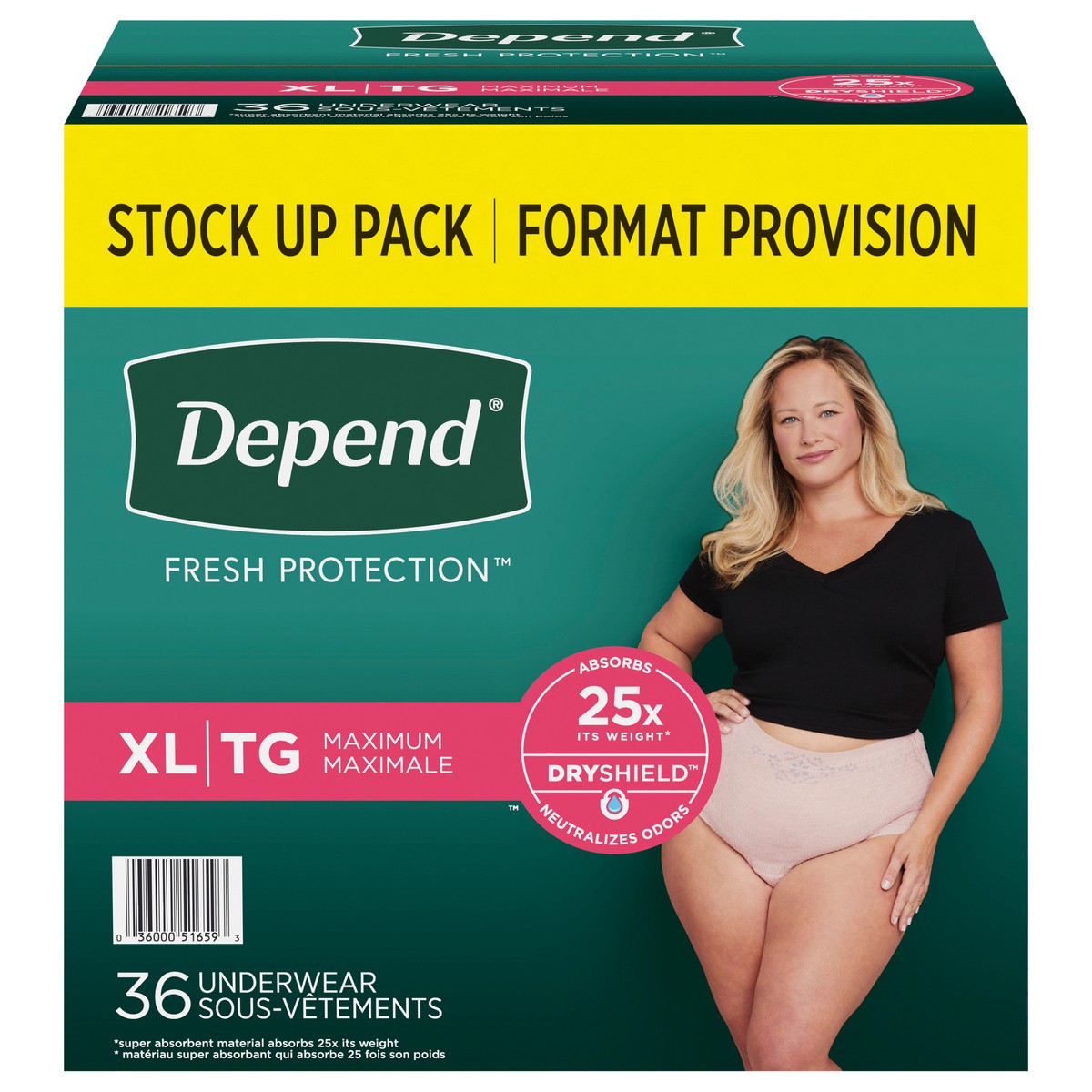 slide 1 of 9, Depend Fresh Protection Adult Incontinence Underwear for Women (Formerly Depend Fit-Flex), Disposable, Maximum, Extra-Large, Blush, 36 Count, 36 ct