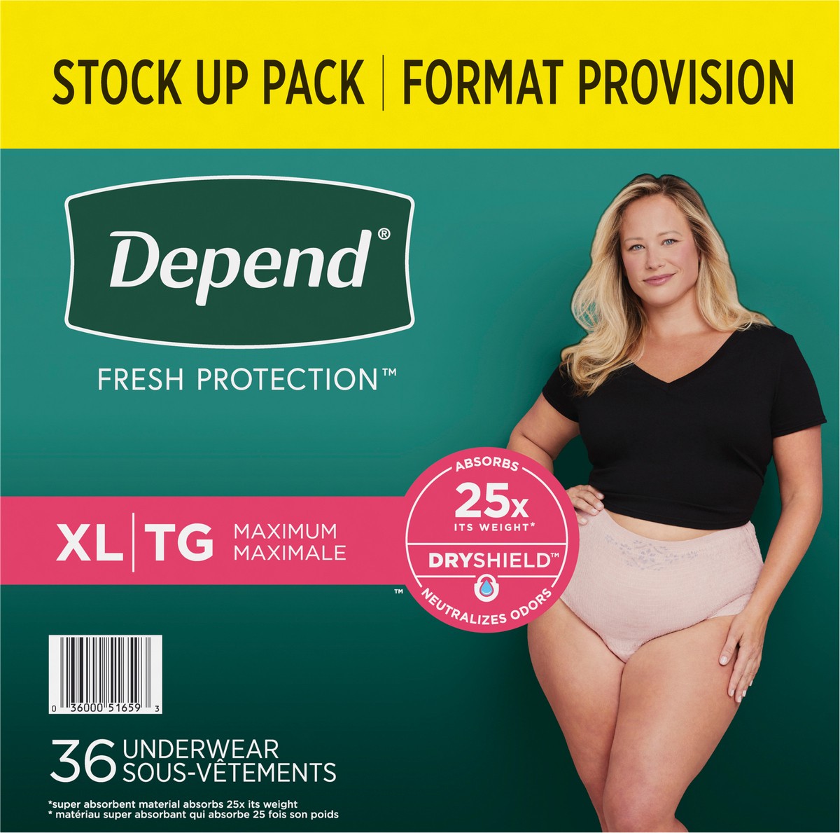 slide 9 of 9, Depend Fresh Protection Adult Incontinence Underwear for Women (Formerly Depend Fit-Flex), Disposable, Maximum, Extra-Large, Blush, 36 Count, 36 ct