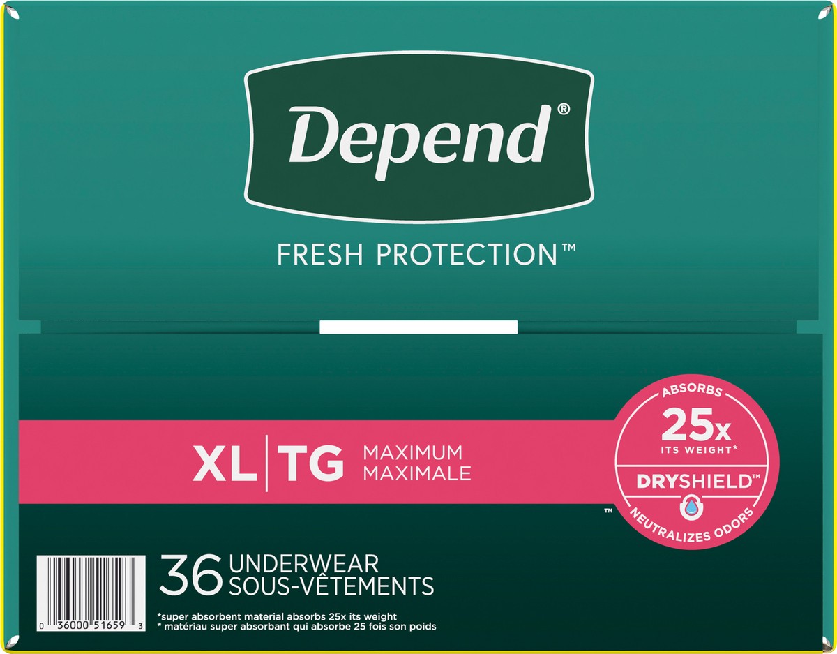 slide 4 of 9, Depend Fresh Protection Adult Incontinence Underwear for Women (Formerly Depend Fit-Flex), Disposable, Maximum, Extra-Large, Blush, 36 Count, 36 ct