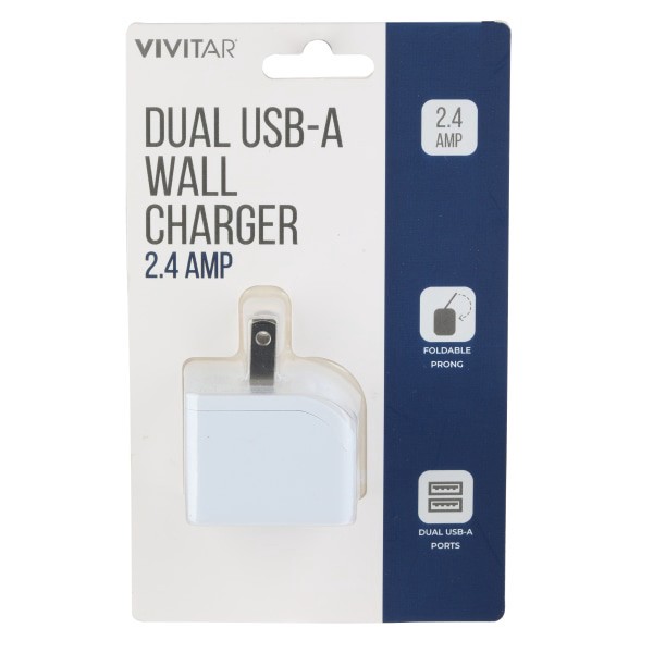 slide 1 of 2, Vivitar Dual Usb-A Wall Charger, White, Nil6002-Wht-Stk-24, 1 ct