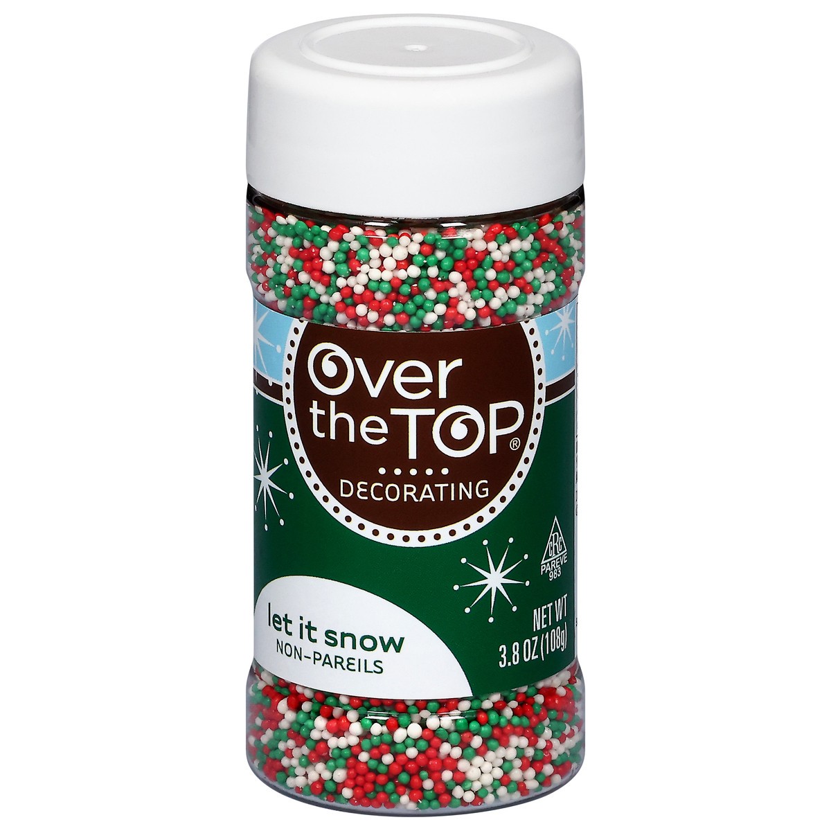 slide 1 of 16, Over The Top Decorating Let It Snow Non-Pareils 3.8 oz, 3.8 oz