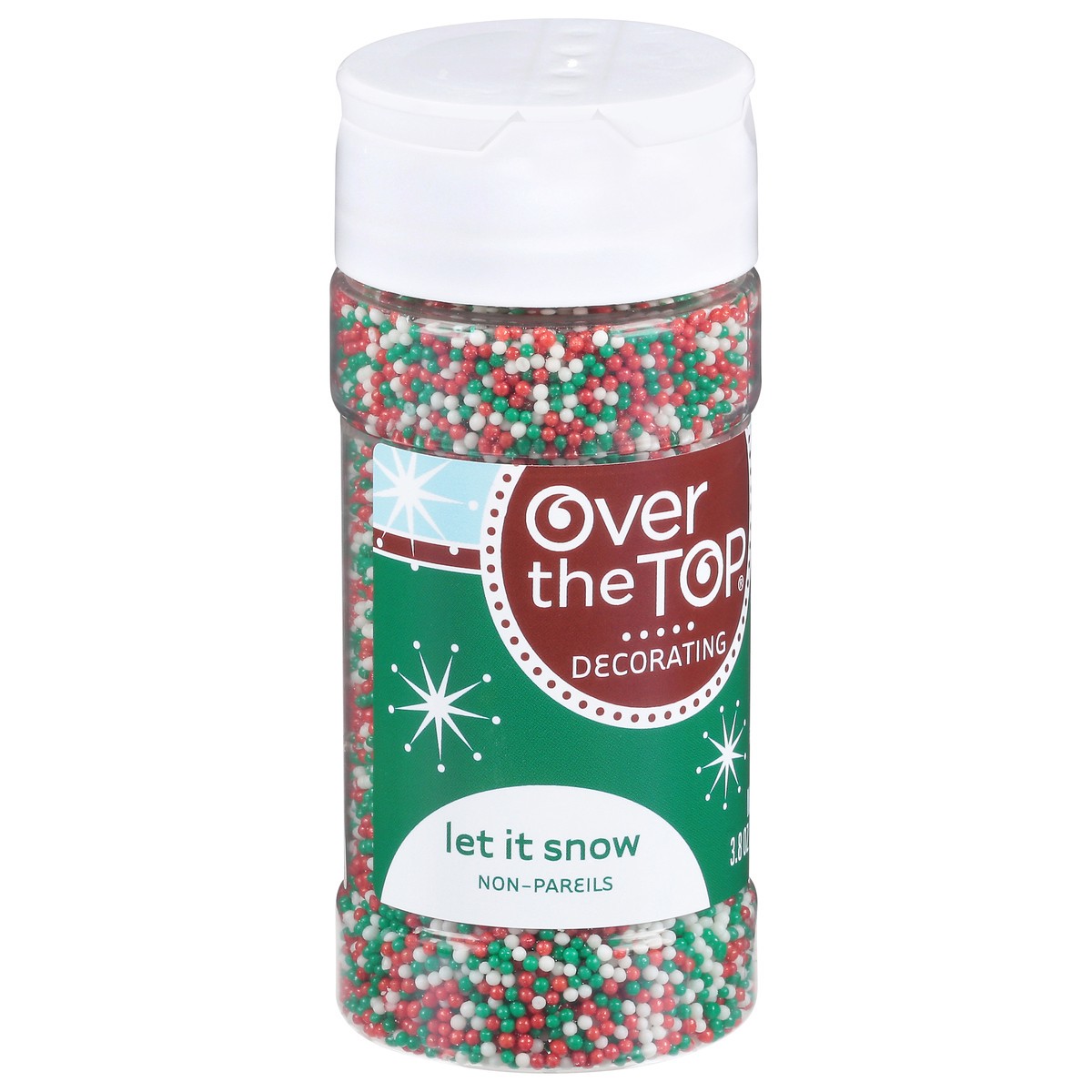 slide 9 of 16, Over The Top Decorating Let It Snow Non-Pareils 3.8 oz, 3.8 oz
