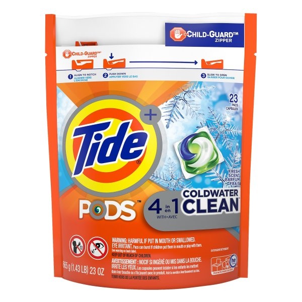 slide 1 of 1, Tide Pods Coldwater Clean Liquid Laundry Detergent Pacs, Fresh Scent, 23 Pacs, 22 oz