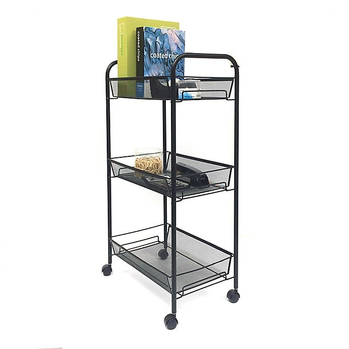 slide 1 of 7, Mind Reader 3-Shelf Metal Mesh Storage Cart - Black, 1 ct