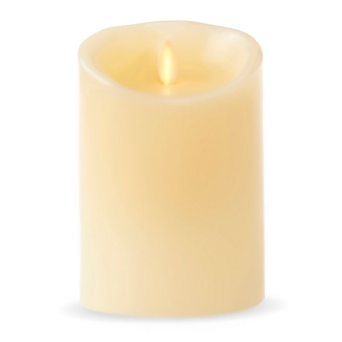 slide 1 of 1, Luminara Real-Flame Effect Pillar Candle - Ivory, 5 in