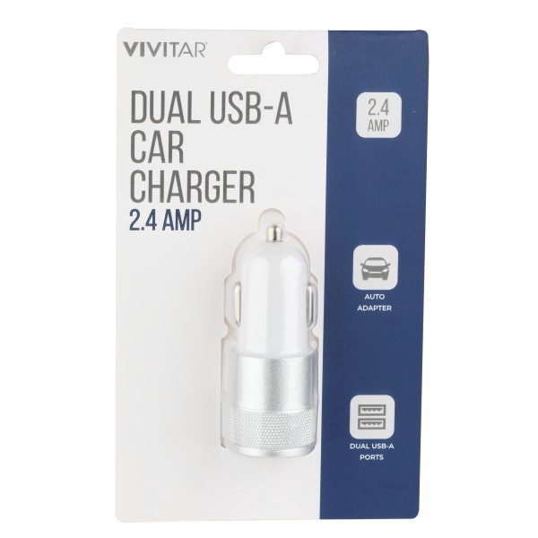 slide 1 of 2, Vivitar Dual Usb-A Car Charger, White, Nil6001-Wht-Stk-24, 1 ct