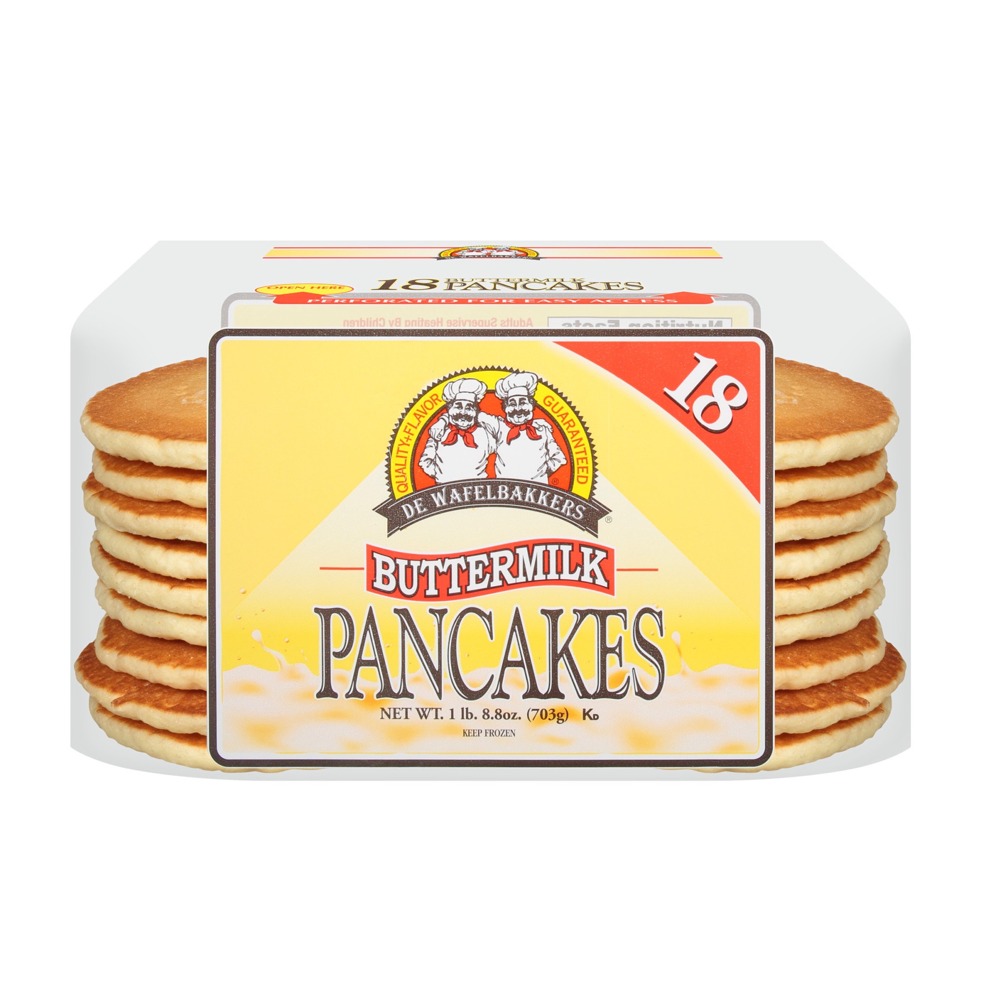 slide 1 of 9, De Wafelbakkers Frozen Buttermilk Pancakes, 18 Count Pack, 18 ct