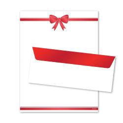 slide 1 of 1, Geo Studios Premium Holiday Letterhead And Envelope Kit, 11"" x 8-1/2"", Red Bow, Kit Of 48 Pieces, 1 ct
