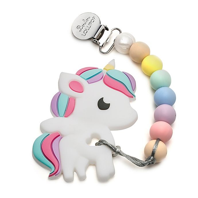 slide 1 of 1, Loulou Lollipop Unicorn Teether with Clip, 1 ct