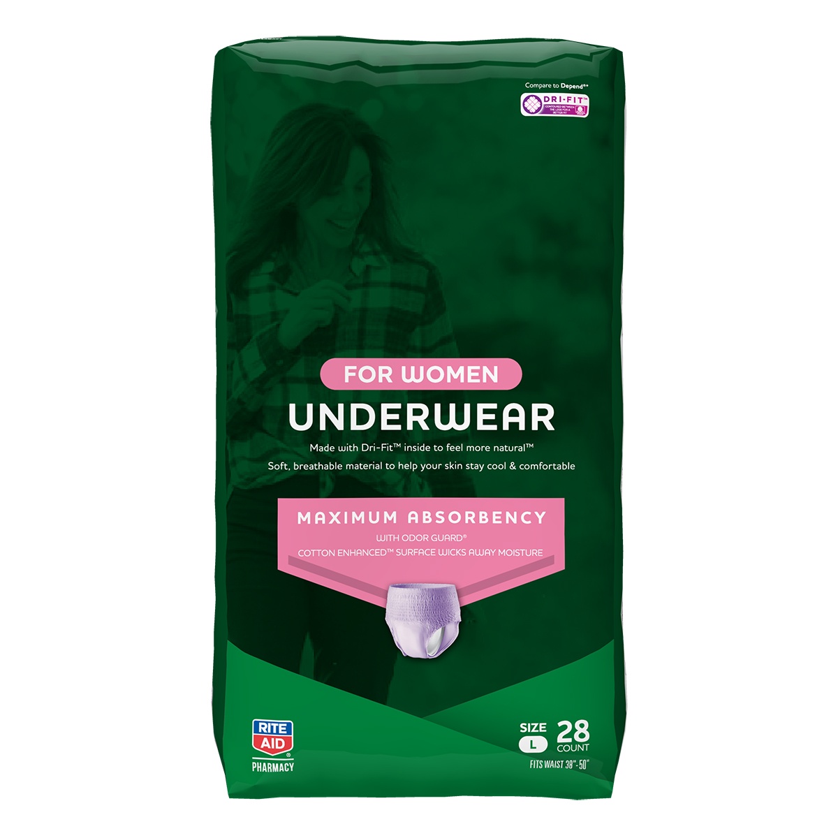 slide 1 of 1, Rite Aid Underwear for Women, Maximum Absorbency, L, 28 ct