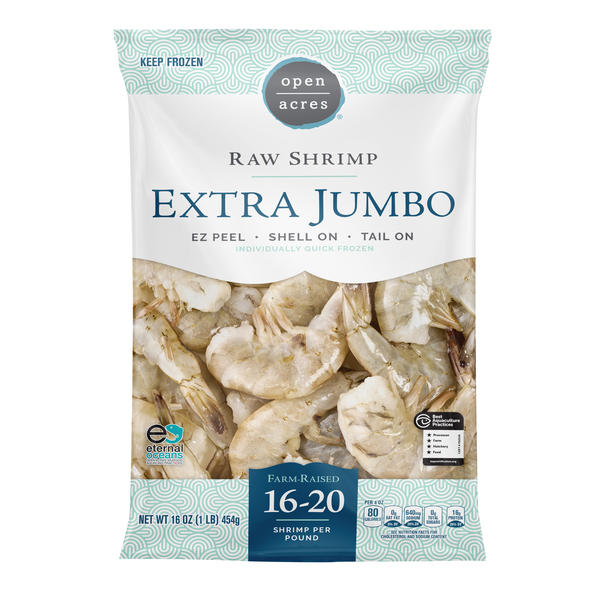 slide 1 of 1, Open Acres Shrimp Raw Easy-Peel-Open Acres (16-20/Lb), 16 oz