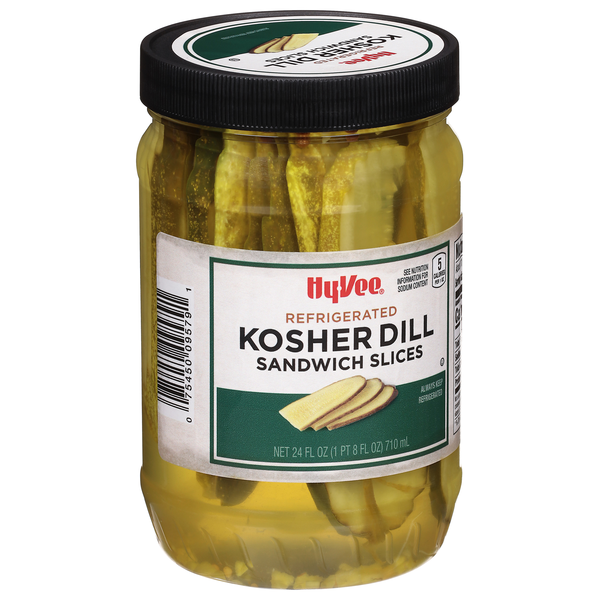 slide 1 of 1, Hy-vee Kosher Dill Sandwich Slices, 24 fl oz