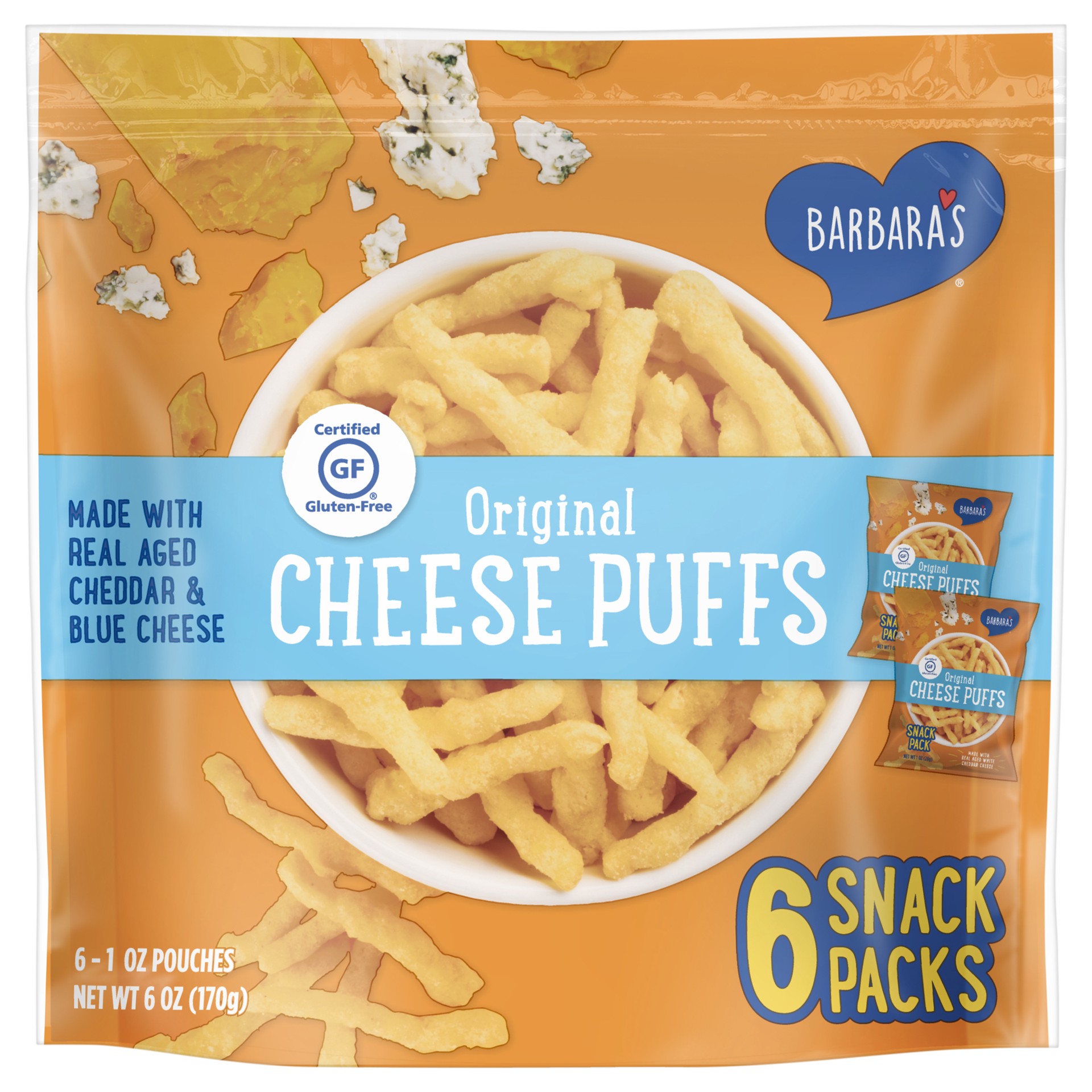 slide 1 of 5, Barbara's Original Cheese Puffs, 6 - 1 OZ Bags, 1 ct