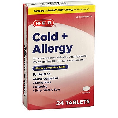 slide 1 of 1, H-E-B Cold & Allergy Relief Tablets, 24 ct