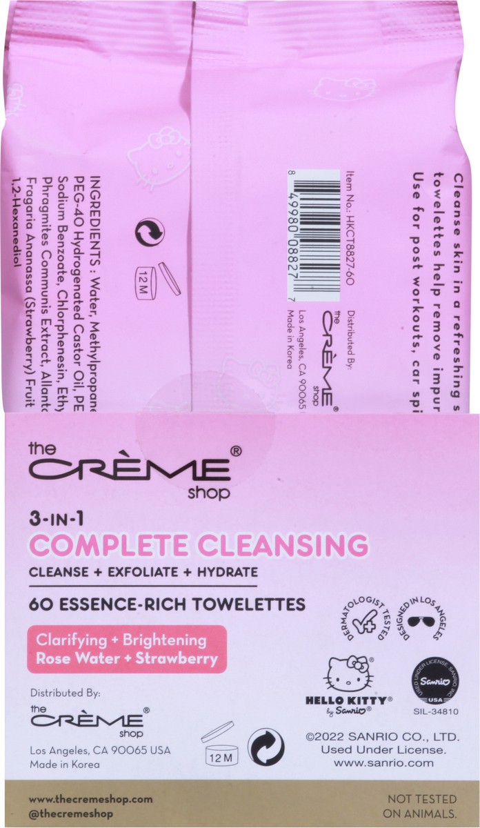 slide 5 of 12, The Crème Shop Hello Kitty 3-in-1 Complete Cleansing Rose Water + Strawberry Towelettes 60 Each, 60 ct