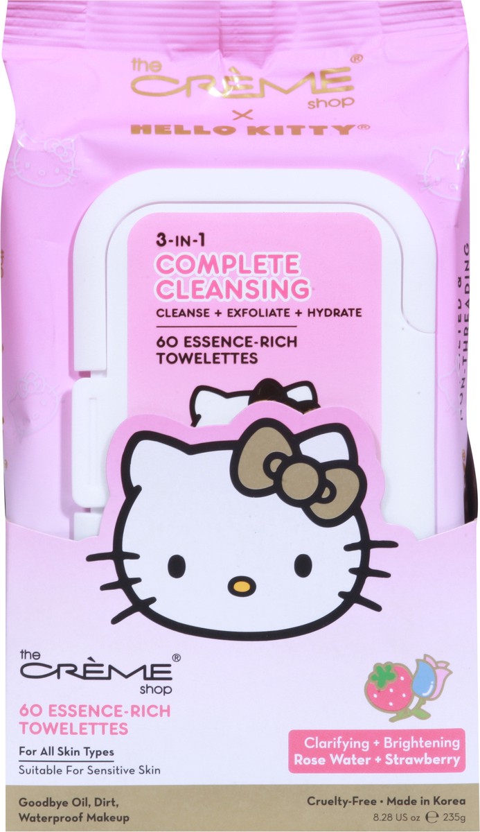 slide 12 of 12, The Crème Shop Hello Kitty 3-in-1 Complete Cleansing Rose Water + Strawberry Towelettes 60 Each, 60 ct