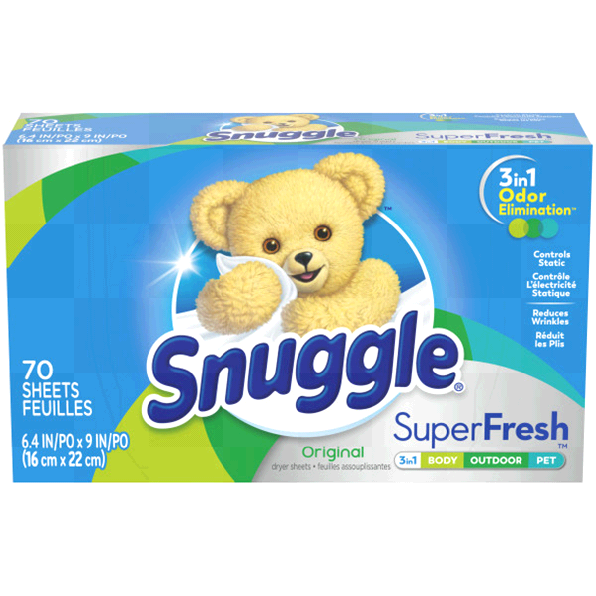 slide 1 of 3, Snuggle Plus SuperFresh Fabric Softener Dryer Sheets with Static Control and Odor Eliminating Technology, Original, 70 Count, 70 ct