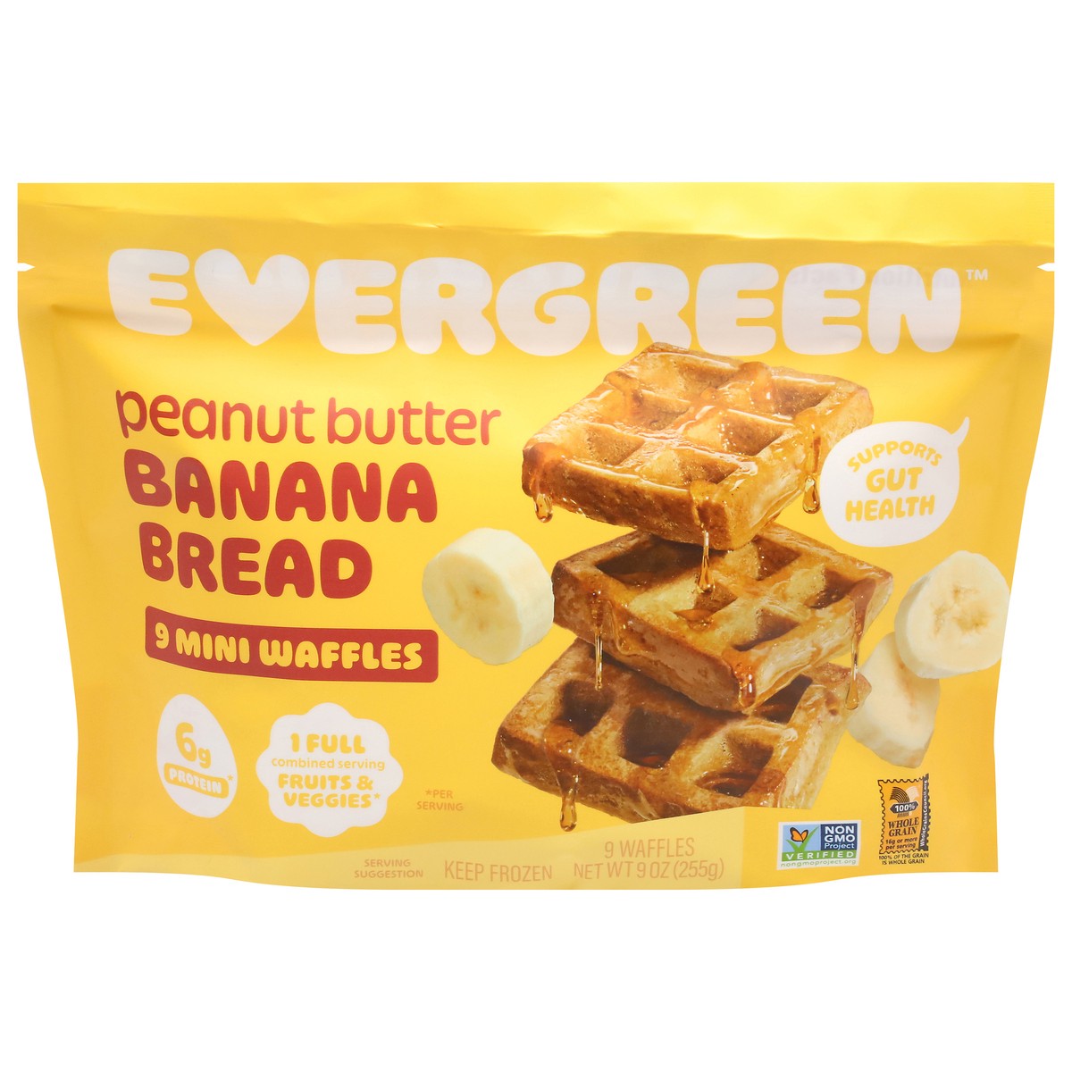 slide 1 of 2, Evergreen Peanut Butter Banana Bread Waffles Mini 9 ea, 9 oz