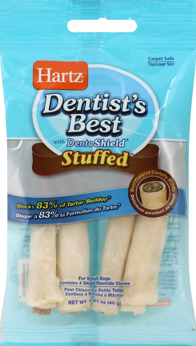 slide 3 of 3, Hartz Dentist's Best Rawhide Chews, Stuffed, Beef Flavored, Small, 4 ct