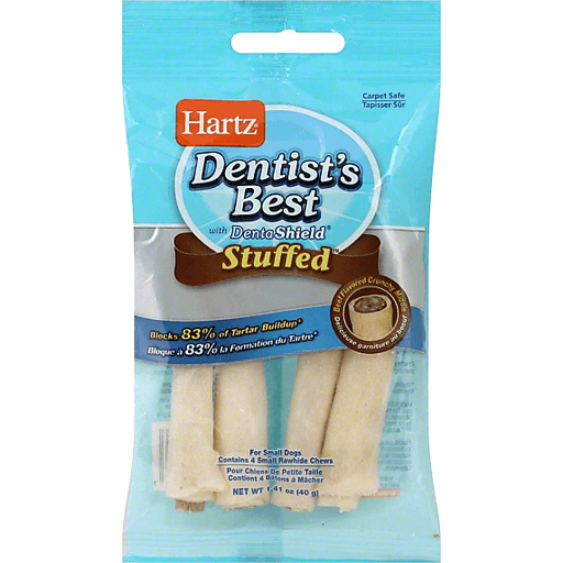 slide 1 of 3, Hartz Dentist's Best Rawhide Chews, Stuffed, Beef Flavored, Small, 4 ct