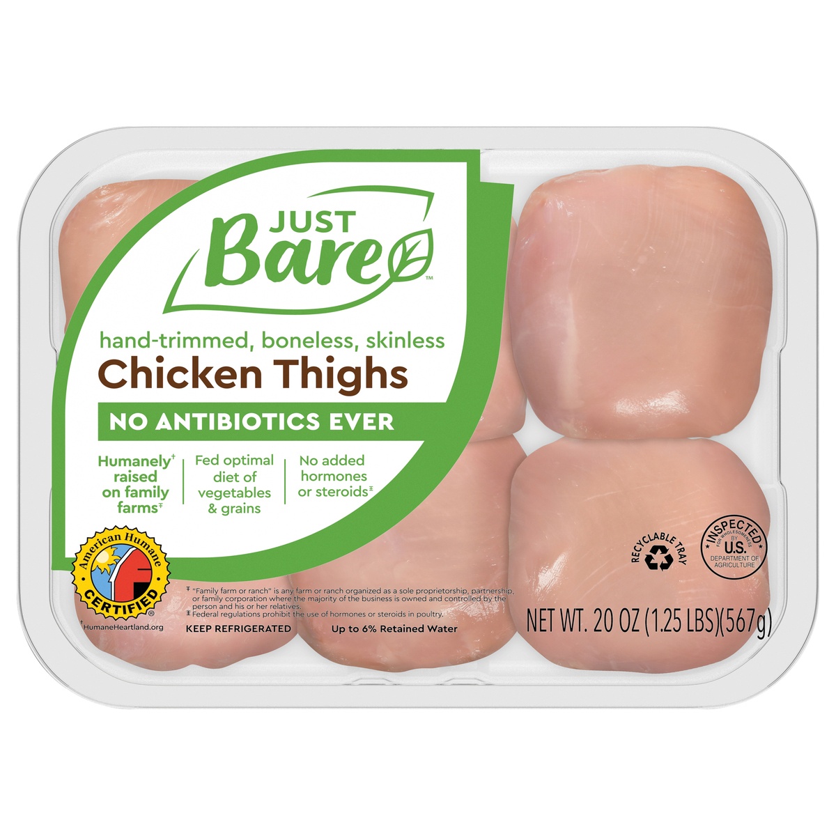 slide 1 of 5, All Natural Fresh Chicken, Family Pack of Thighs, 1.25 lb