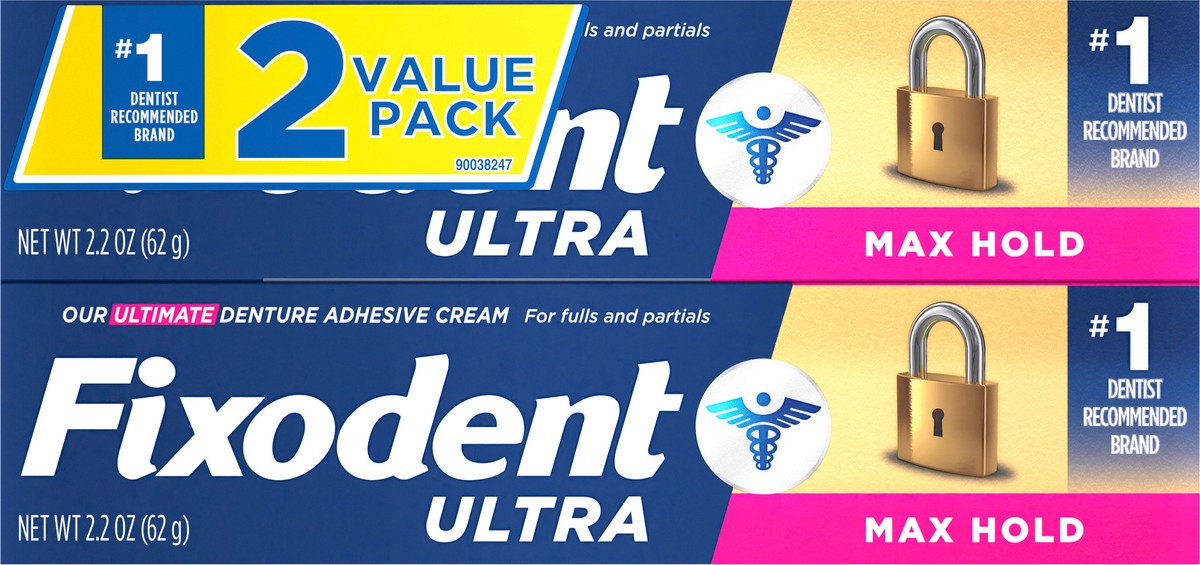 slide 3 of 6, Fixodent Ultra Max Hold Secure Denture Adhesive 2.2oz (Twin Pack), 2 ct