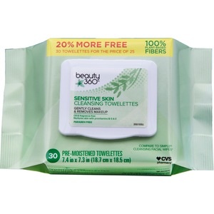 slide 1 of 1, Beauty 360 Sensitive Skin Makeup Remover Wipes, 30 ct