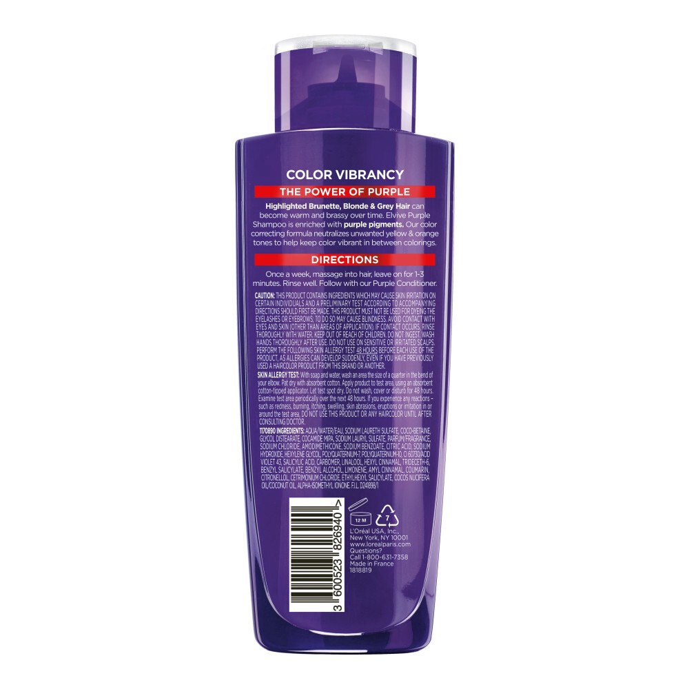 slide 2 of 2, L'Oréal Elvive Color Vibrancy Anti-Brassiness Purple Shampoo, 6.7 fl oz
