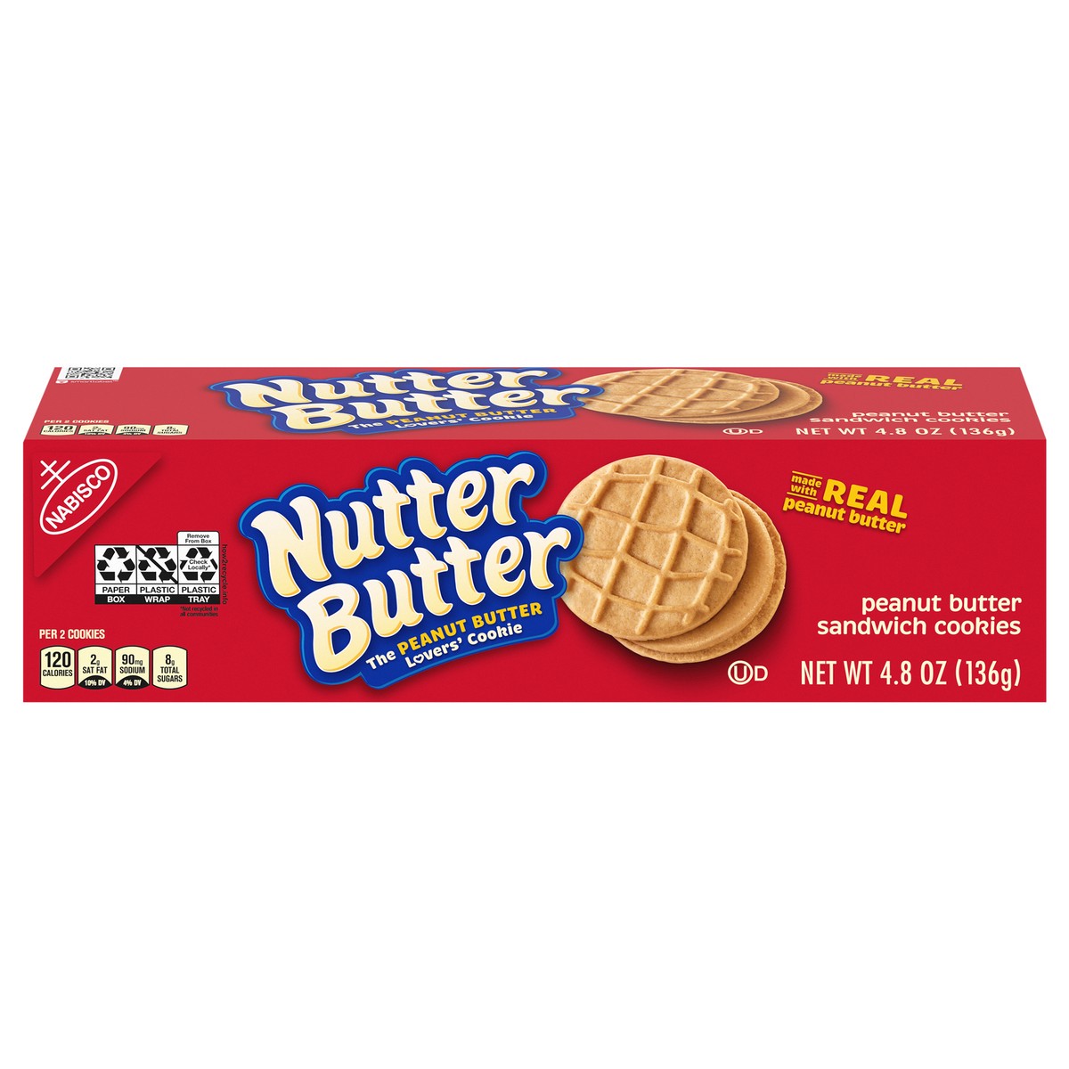 slide 1 of 9, Nutter Butter Peanut Butter Sandwich Cookies, 4.8 oz, 0.3 lb