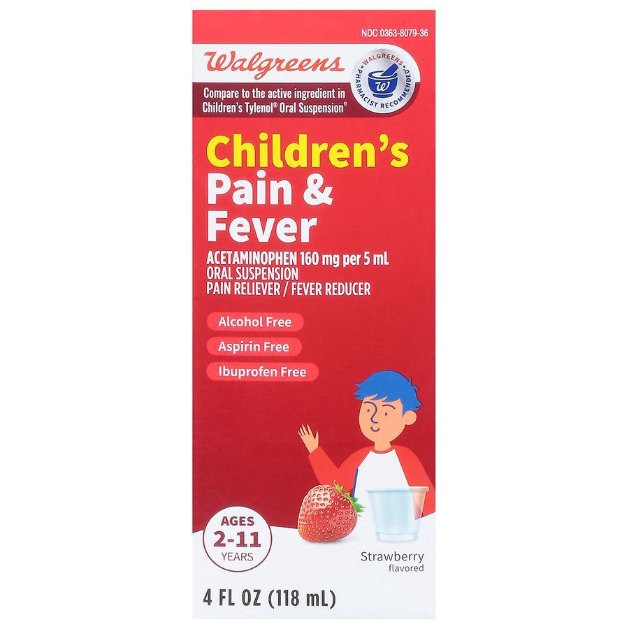 slide 1 of 5, Walgreens Child Pain/Fever Suspension Strawberry, 4 fl oz