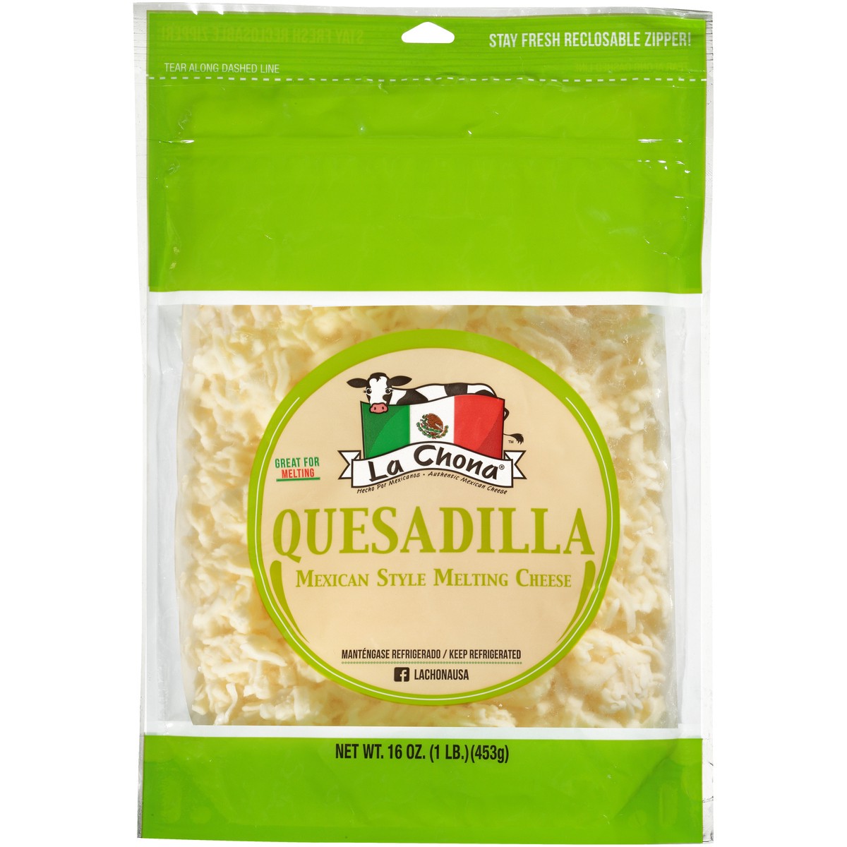slide 1 of 7, La Chona Quesadilla Mexican Style Melting Cheese 16 Oz. Bag, 16 oz