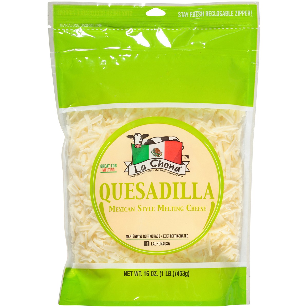 slide 1 of 7, La Chona Quesadilla Mexican Style Melting Cheese 16 Oz. Bag, 16 oz