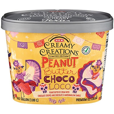 slide 1 of 1, H-E-B Select Ingredients Creamy Creations Peanut Butter Coco Loco Limited Edition Ice Cream, 1/2 gal