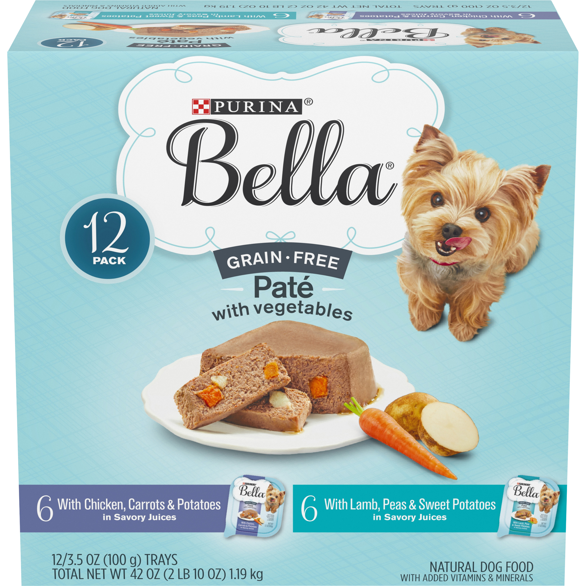 slide 1 of 1, Purina Bella Grain Free, Natural Pate Wet Dog Food, With Chicken & Lamb Variety Pack, 42 oz