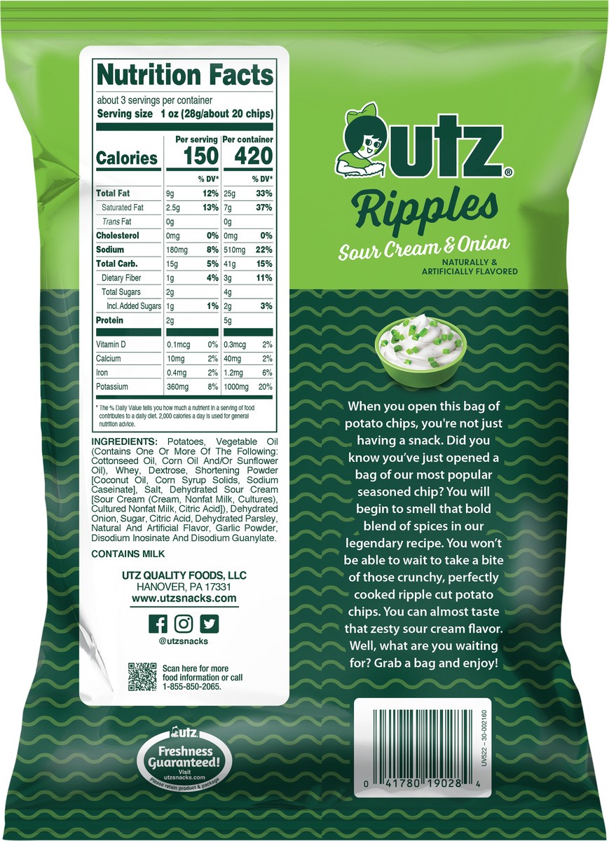 slide 6 of 7, Utz 2.75 oz Utz Ripples Sour Cream & Onion Potato Chips, 2.75 oz