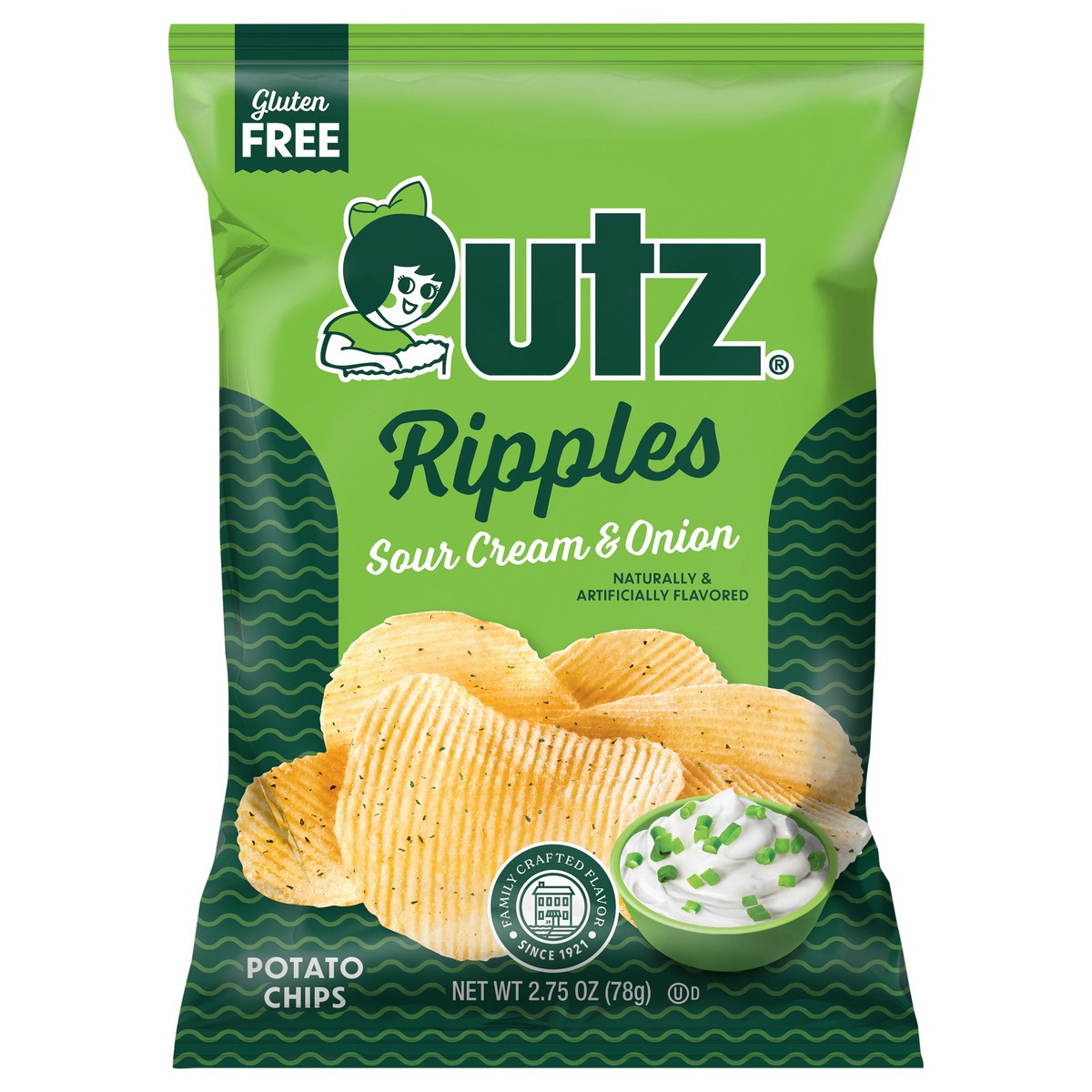 slide 1 of 7, Utz 2.75 oz Utz Ripples Sour Cream & Onion Potato Chips, 2.75 oz