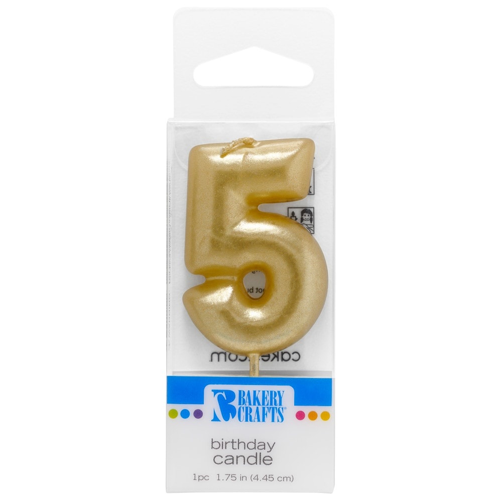 slide 1 of 1, Bakery Crafts Gold Numeral Five Birthday Candle, 1 ct