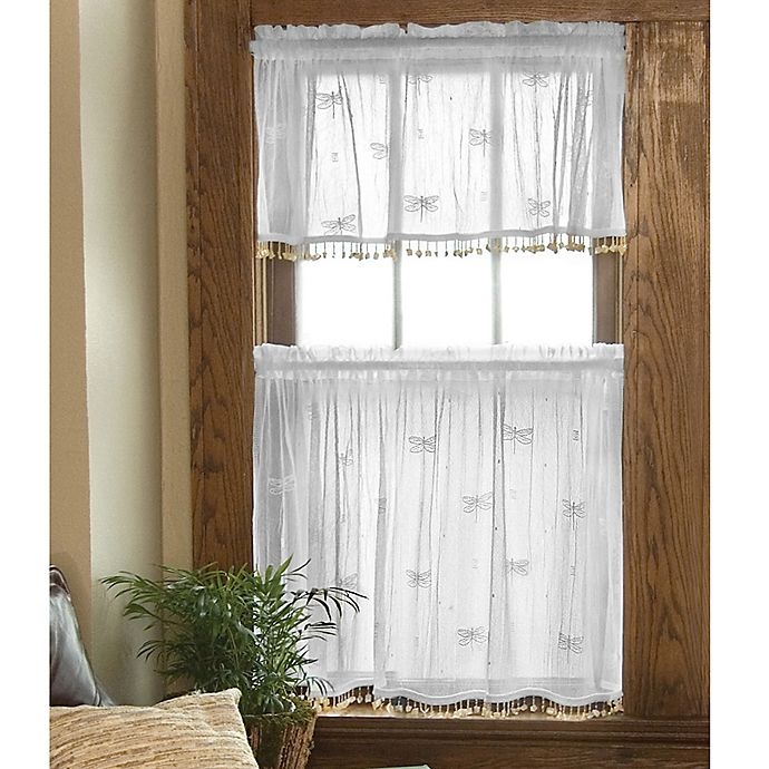 slide 1 of 1, Heritage Lace Dragonfly Window Curtain Tier with Trim - White, 24 in