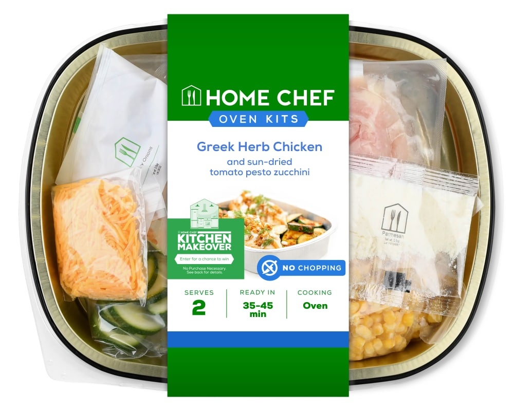 slide 1 of 1, Home Chef Oven Kit Greek Herb Chicken And Sun-Dried Tomato Pesto Zucchini, 28 oz