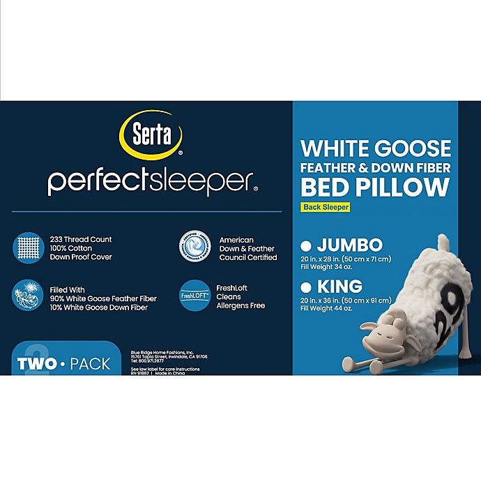 slide 5 of 5, Serta Goose Feather and Down Standard/Queen Pillows - White, 2 ct