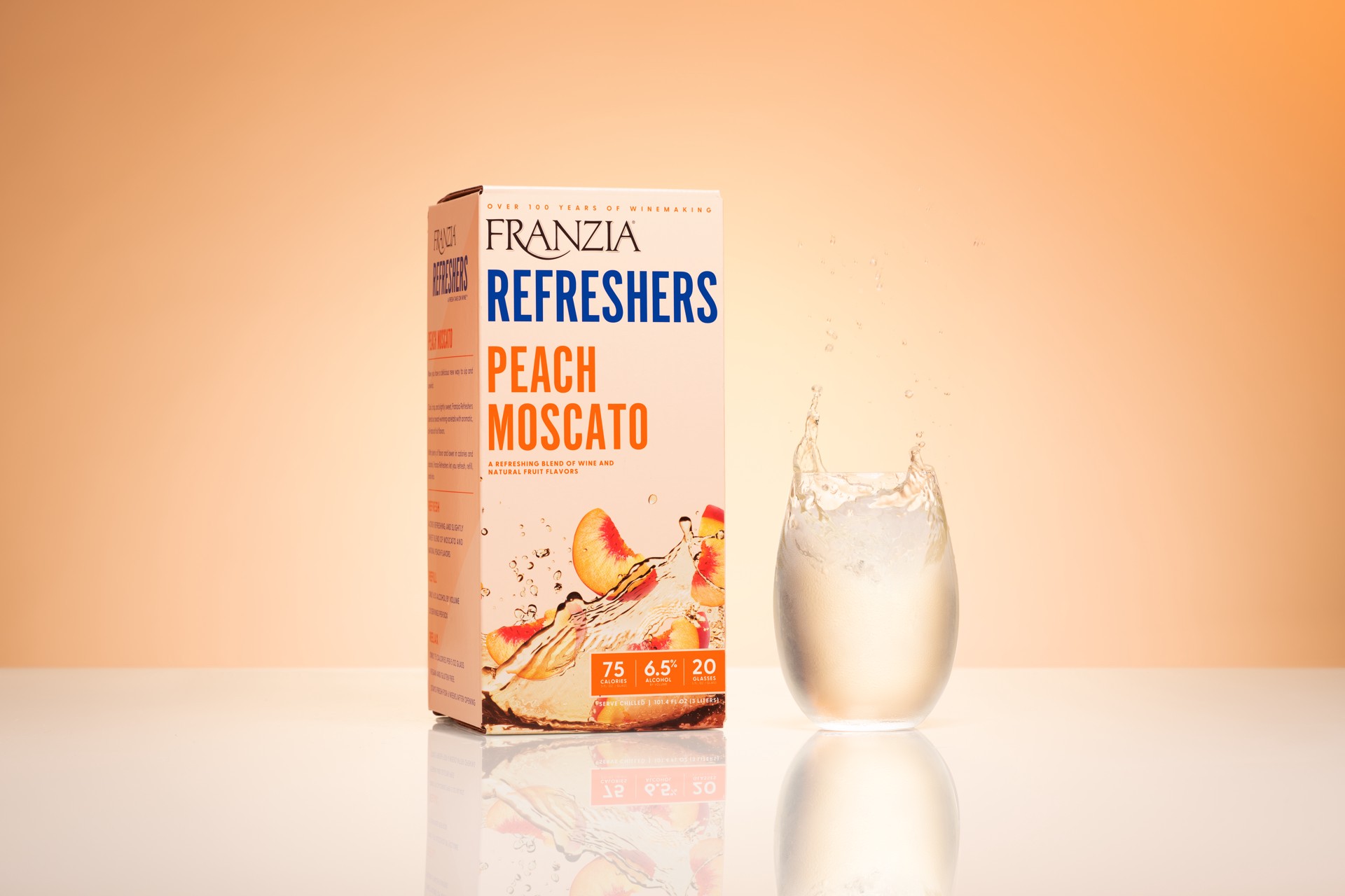 slide 5 of 5, Franzia Refreshers Peach Moscato Box Rose Wine, 101.4 fl oz