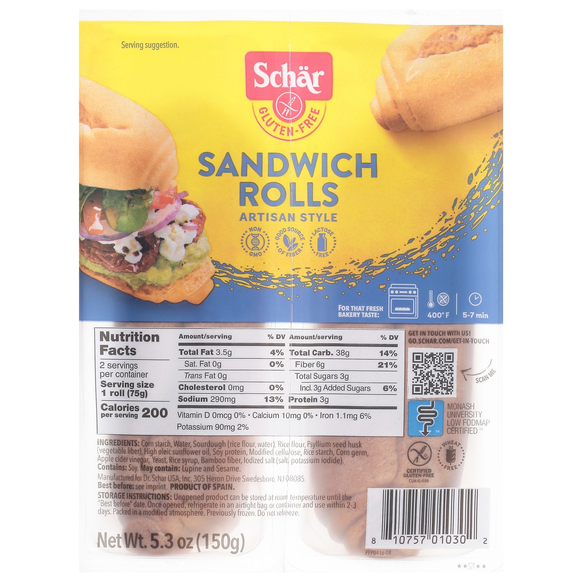 slide 1 of 9, Schär Gluten-Free Artisan Style Sandwich Rolls 5.3 oz, 5.3 oz