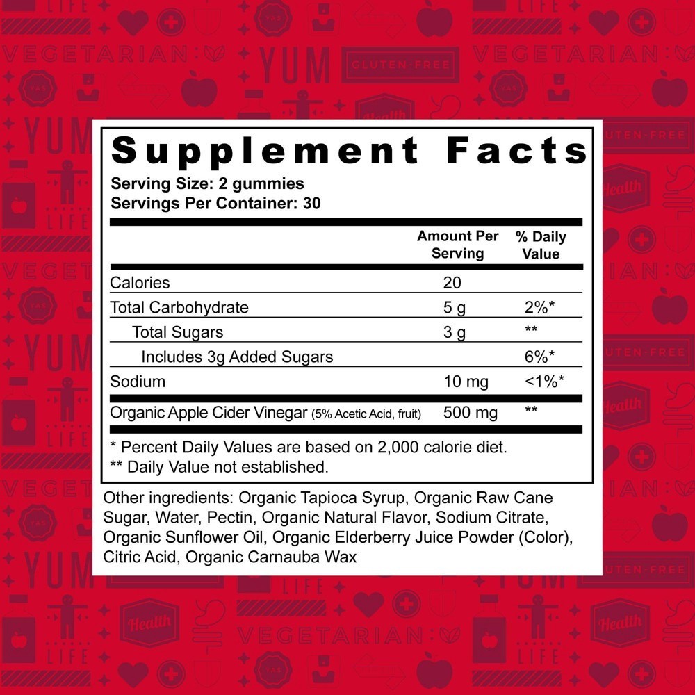 slide 4 of 10, vitafive Gummy Vitamins, Apple Cider Vinegar Cleanse & Detox, 500mg, 60 ct