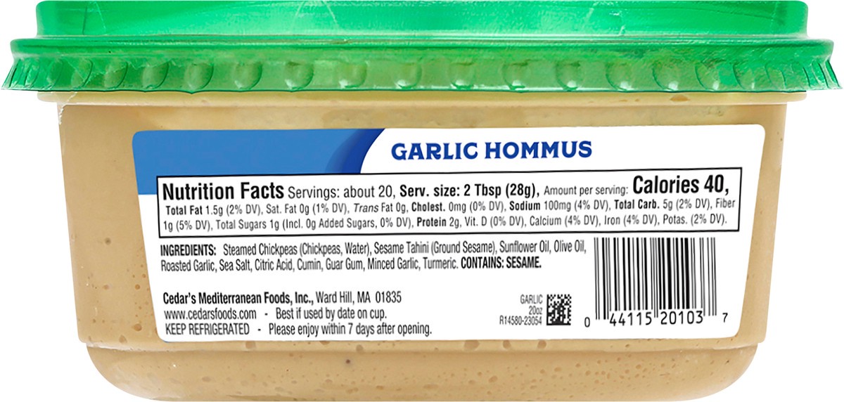 slide 2 of 4, Cedar's Foods Garlic Hommus, 20 oz