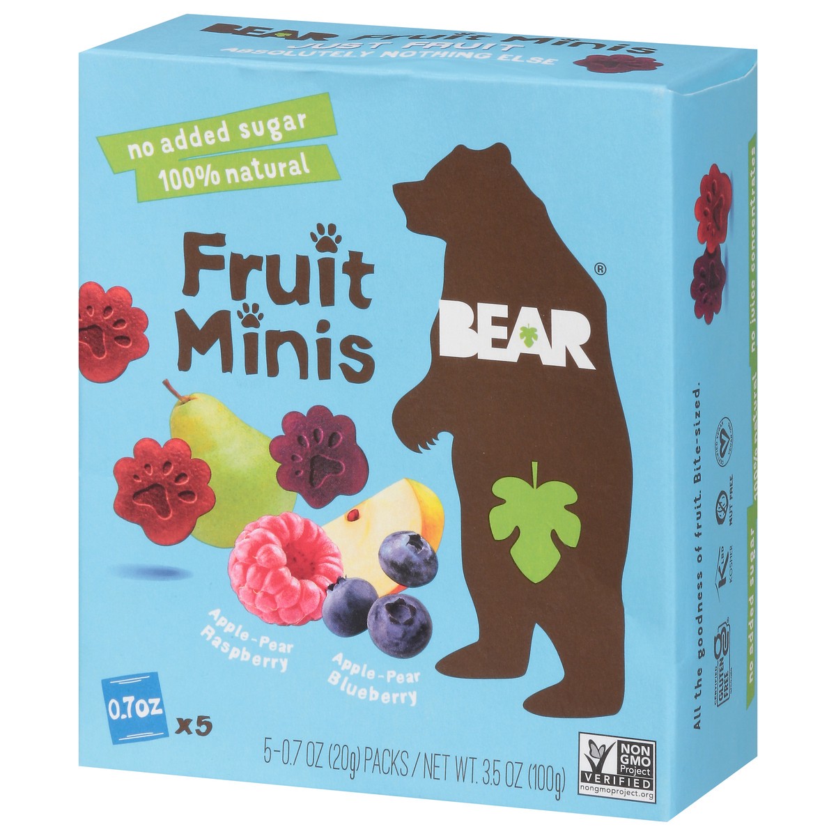 slide 5 of 9, BEAR Apple-Pear Raspberry/Apple-Pear Blueberry Fruit Minis 5 - 0.7 oz Packs, 3.5 oz