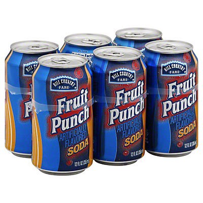 slide 1 of 1, Hill Country Fare Fruit Punch Soda 6pk Cans, 12 oz